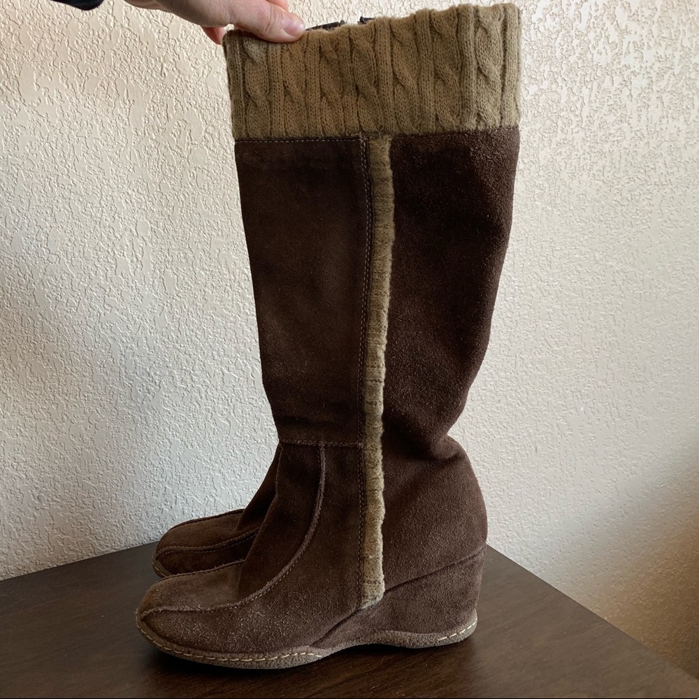 Coach and Four Side Zip Leather Wedge Boots